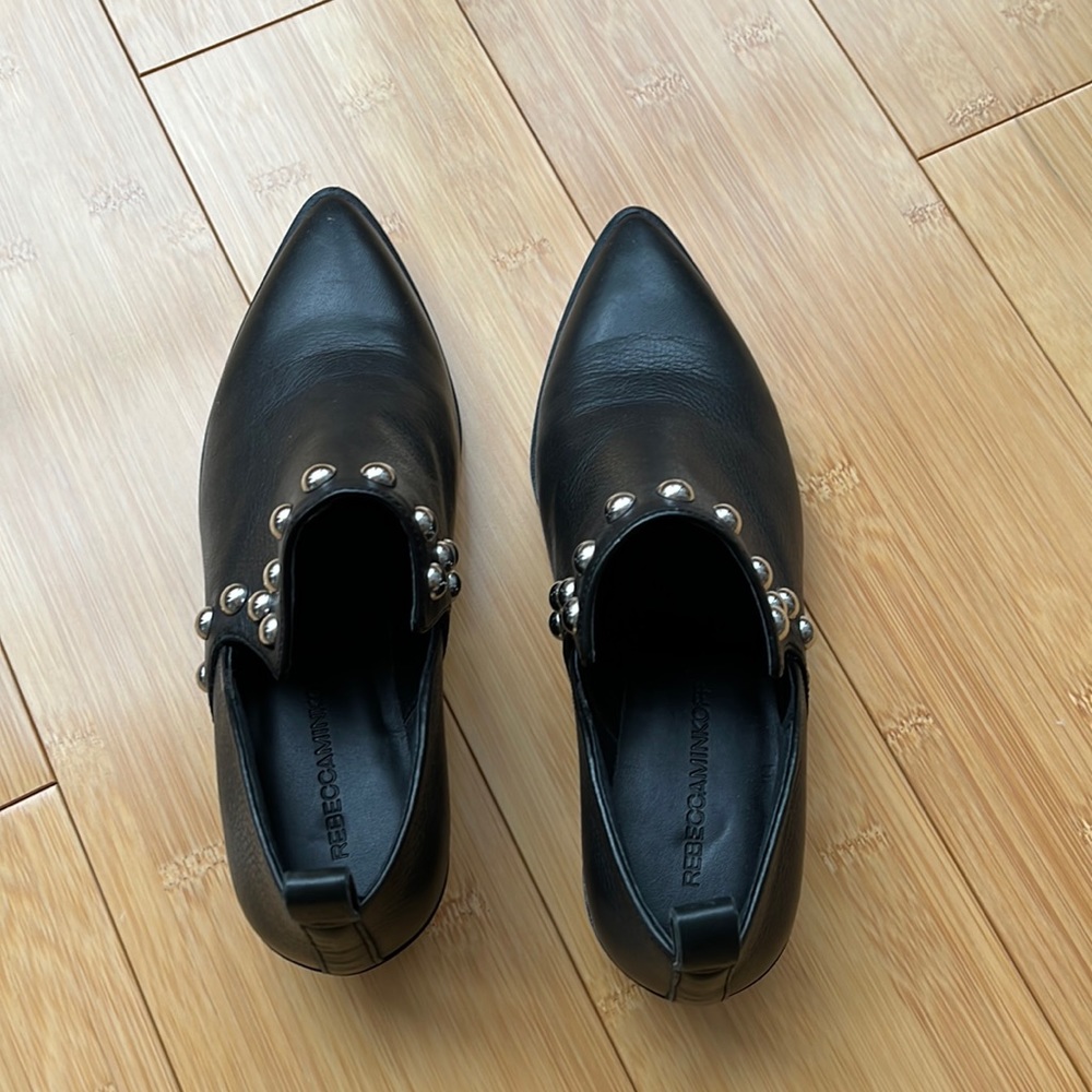 Rebecca Minkoff black shoe/booties/shoeties with silver metal studs.  Size 6
